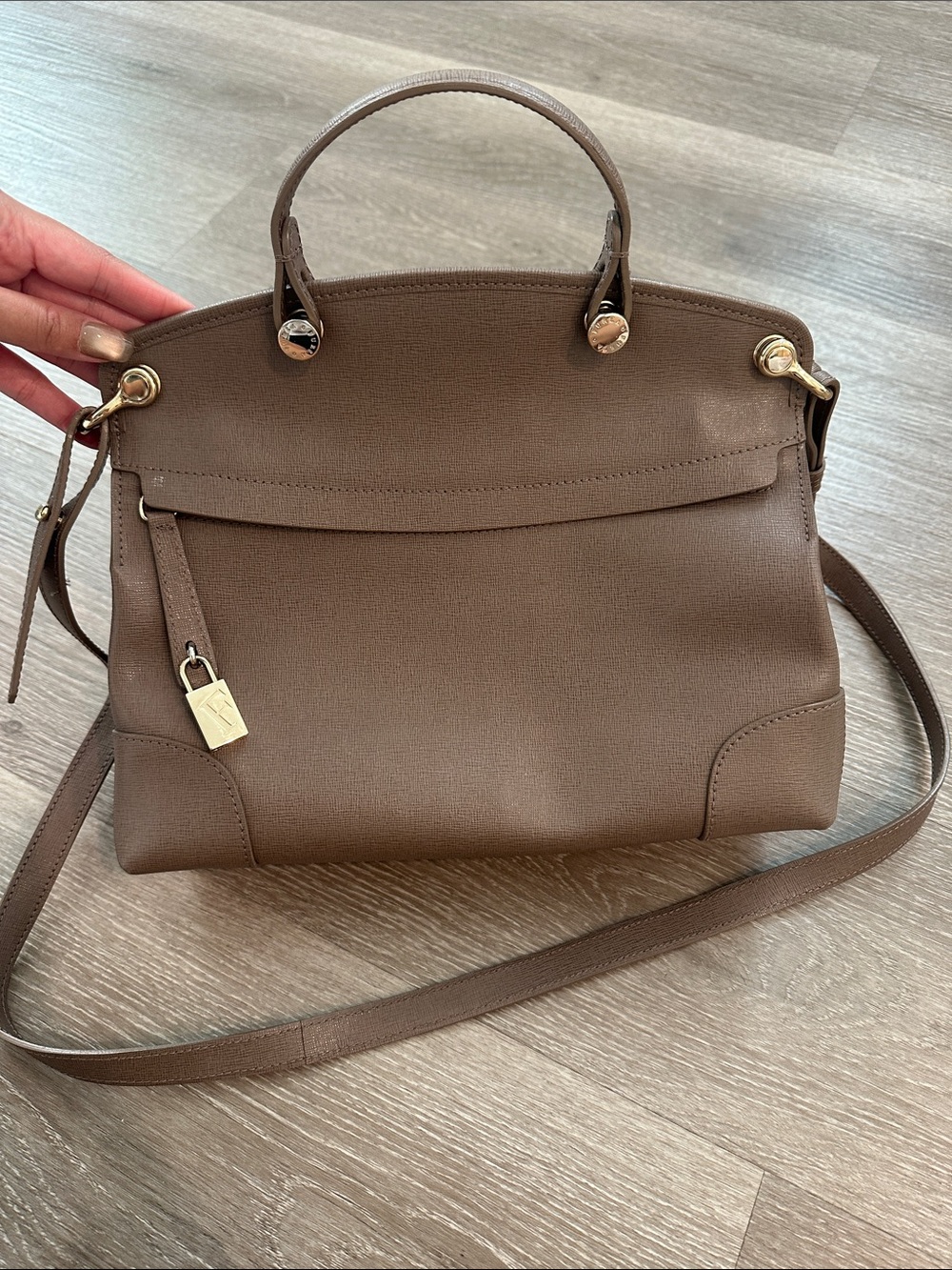 Furla Taupe Leather Top-Handle Crossbody Bag - Brand brown genuine
